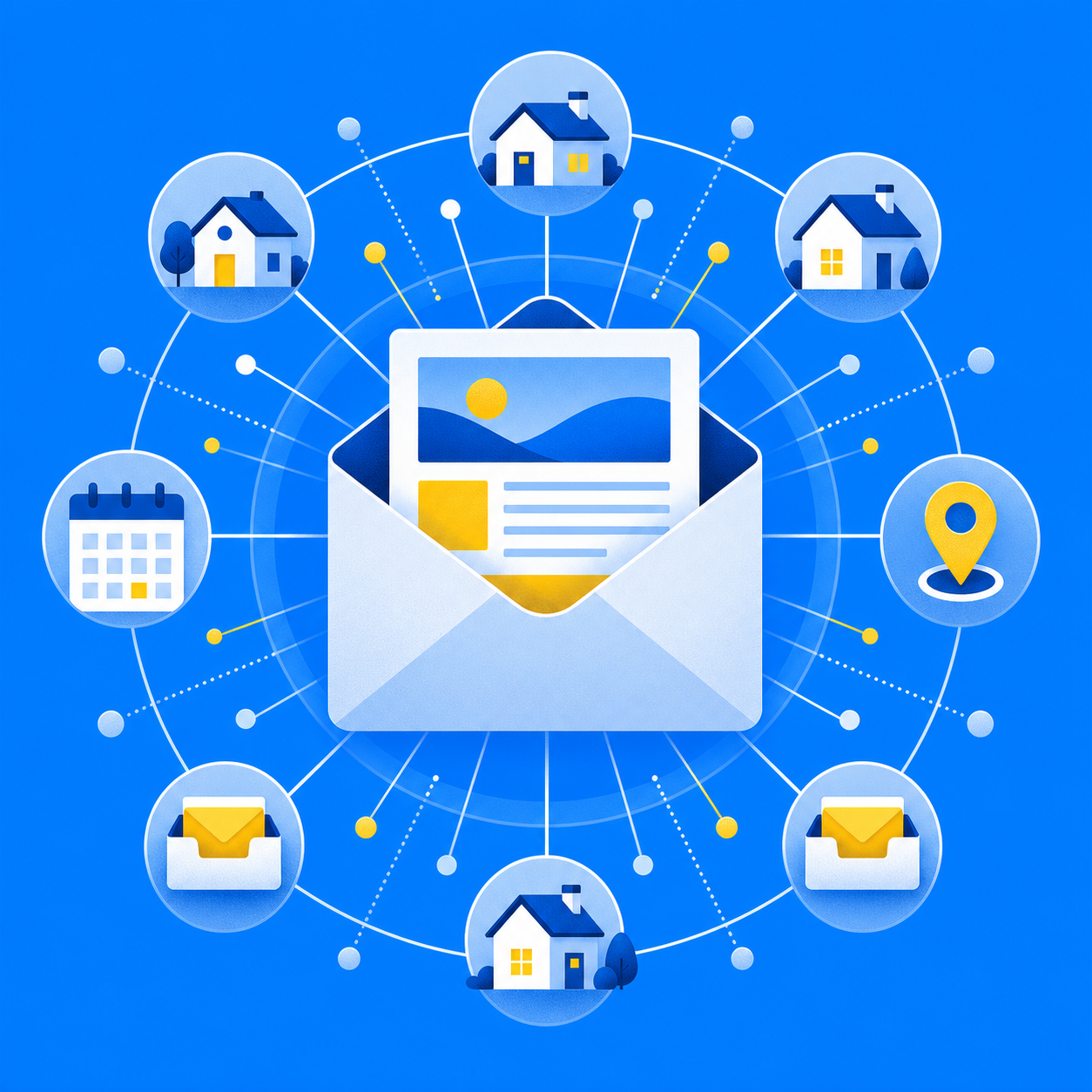 Vector graphic of a community newsletter reaching local households